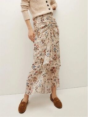 Veronica Beard Midi Silk Ruched Floral Sira Skirt